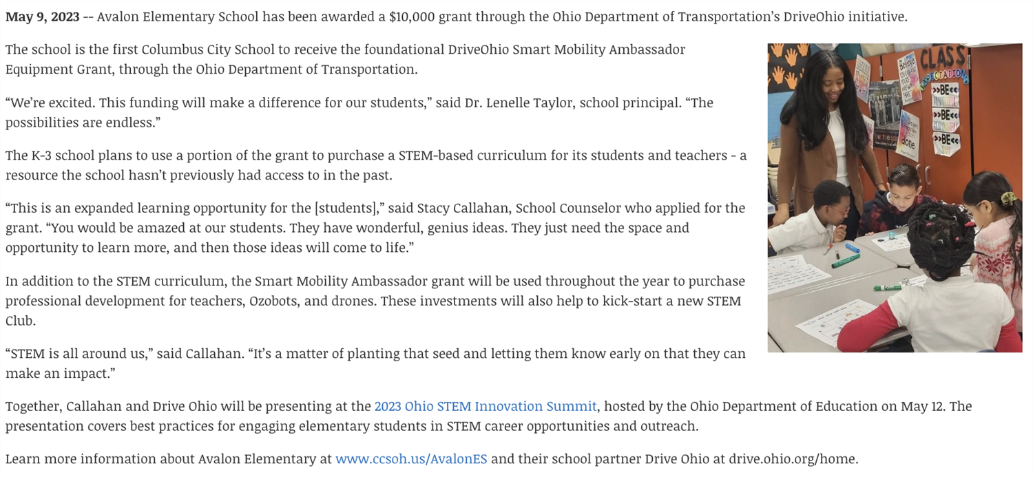 Avalon K-3 Grant Article